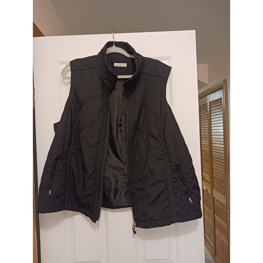 Coldwater Creek Womens Black Quilted Puffer Vest Mock Neck Full Zip Sleeveless